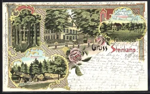 Lithographie Osnabrück, Caffeehaus Steinkamp, Gut Honeburg, Karlssteine