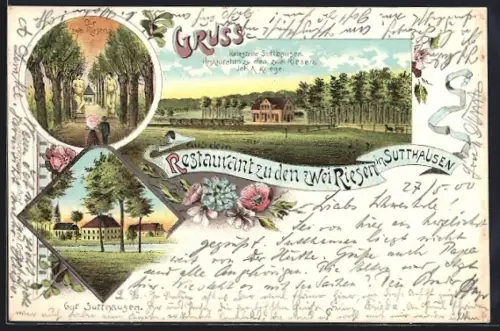 Lithographie Sutthausen, Restaurant zu den zwei Riesen, Gut