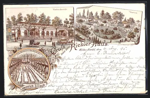Lithographie Köln-Riehl, Gasthaus Riehler-Haus v. Heinrich Zilisch, Garten