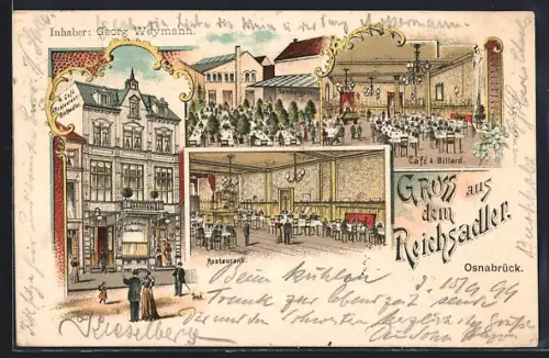 Lithographie Osnabrück, Gasthaus Reichsadler, Inh. Georg Weymann, Café & Billard