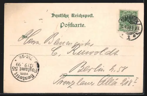 Lithographie Osnabrück, Gasthaus Reichsadler, Inh. Georg Weymann, Café & Billard