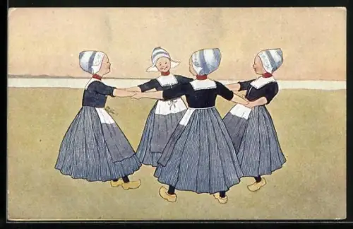 Künstler-AK Brüder Kohn (B.K.W.I) Nr. 648-4: Holländerinnen tanzen im Reigen