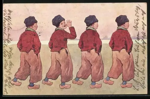 Künstler-AK Brüder Kohn (B.K.W.I) Nr. 648-5: Jungen in holländischer Tracht, ein Junge macht eine lange Nase
