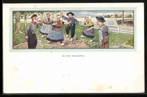 AK Holländische Kinder spielen zusammen, Blinde Mannetje