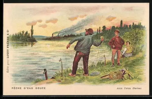 Künstler-AK Peche d`eau douce, Aux Jeux Perches, Fischerei
