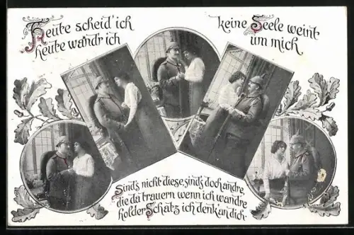 AK Soldat in Uniform verabschiedet sich von seiner Frau