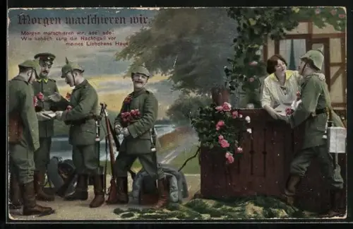 AK Soldaten in Pickelhauben nehmen Abschied von ihrer Heimat