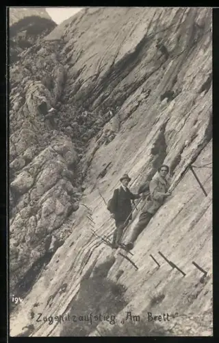 AK Zugspitze, Bergsteiger beim Aufstieg, Am Brett