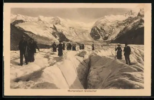 AK Ober-Engadin, Morteratschgletscher mit Bergsteigern