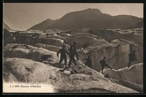 AK Glacier d`Aletsch, Ortsansicht mit Bergsteigern