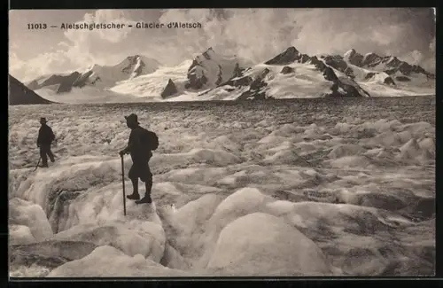 AK Zwei Bergsteiger am Aletschgletscher