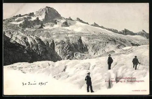 AK Rhonegletscher, Kletterer auf dem Weg zum Naegelisgrätli
