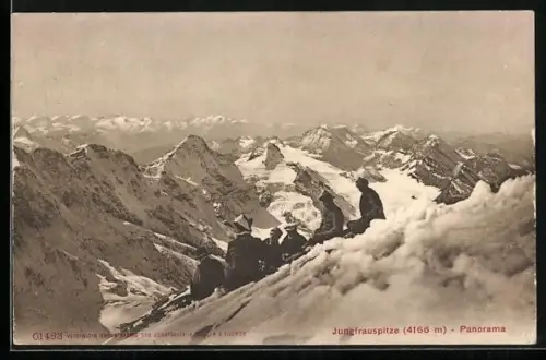 AK Jungfrauspitze, Panorama mit Bergsteigergruppe
