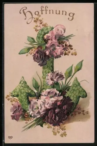 Präge-AK Blumenbild eines Ankers, Hoffnung