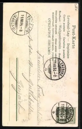 Präge-AK Blumenbild, Herz aus Vergissmeinnicht, Gold verziert mit Gedicht