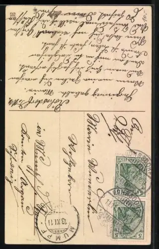 Präge-AK Blumenbild, Wasserpumpe aus Vergissmeinnicht mit Gedicht