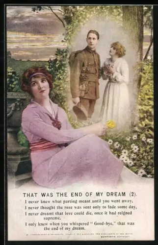 AK Frau mit Blume in der Hand gedenkt britischem Soldat