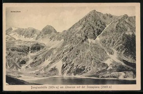 AK Douglashütte, Berghütte am Lünersee mit der Scesaplana
