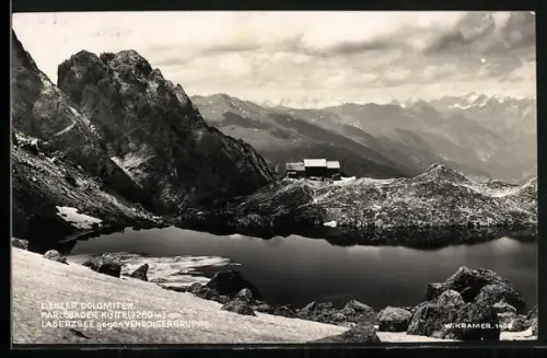 AK Karlsbader Hütte, Berghütte mit Laserzsee in den Lienzer Dolomiten