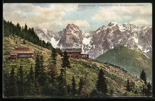 AK Unterkunftshütte Vorderkaiserfelden, Berghütte im Kaisergebirge