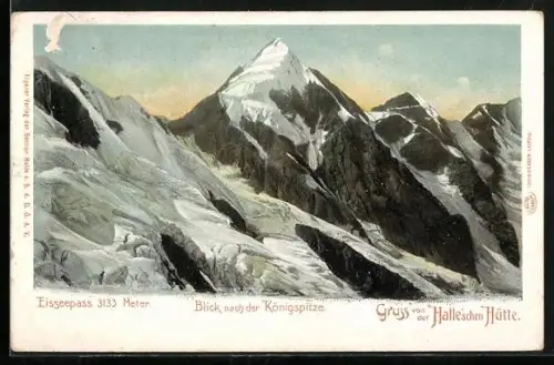 AK Hallesche Hütte, Blick nach der Königspitze mit Eisseepass