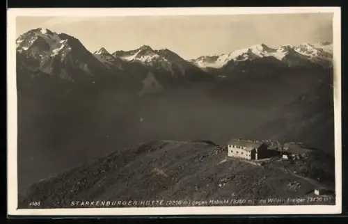 AK Starkenburger Hütte, Berghütte gegen Habicht und Wilder Freiger