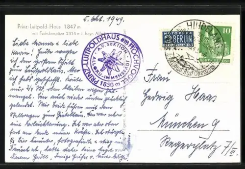 AK Prinz Luitpoldhaus, Ansicht des Hauses mit Gebirge