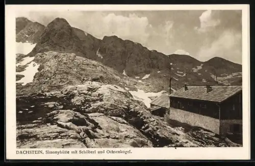 AK Simonyhütte auf dem Dachstein mit Schöberl und Ochsenkogel