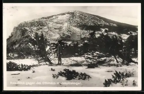AK Ottohaus, Blick gegen die Berghütte mit Jakobskogel, Rax