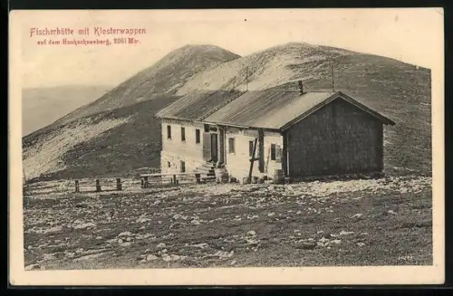 AK Fischerhütte auf dem Hochschneeberg mit Klosterwappen