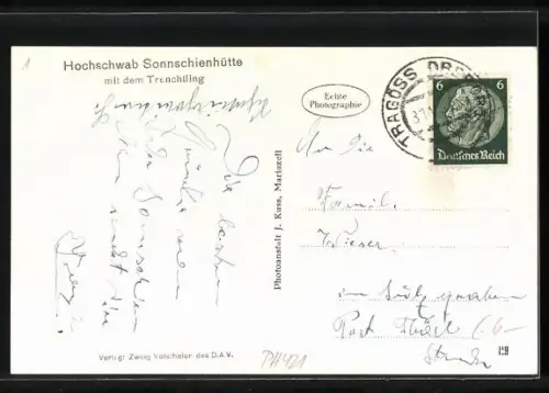 AK Sonnschienhütte am Hochschwab mit dem Trenchtling