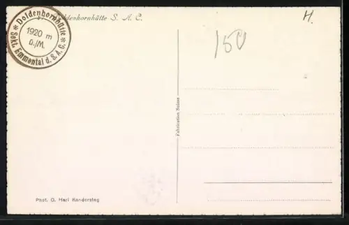 AK Doldenhornhütte, Berghütte der Sekt. Emmental d. S. A. C.