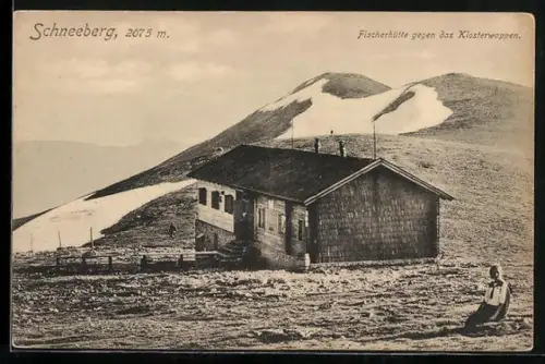AK Fischerhütte gegen das Klosterwappen a. d. Schneeberg
