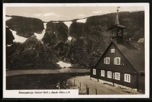 AK Teichbaude, Kleiner Teich und Berghütte, Riesengebirge