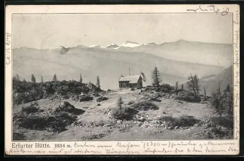 AK Erfurter Hütte, Landschaftsidyll mit Blick auf das Gebirge