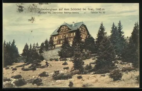 AK Stubenberghaus auf dem Schöckel, Berghaus des Steirischen Gebirgs-Vereins, Blick gegen den Hang