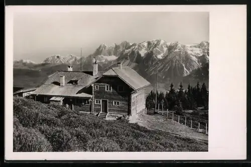 AK Schladmingerhütte auf der Planei, Frontansicht der Berghütte des Dt. u. Österr. Alpen-Vereins