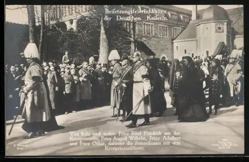 AK Trauerzug d.Kaiserin Auguste Victoria v. Preussen, Prinz August Wilhelm, Prinz Eitel Friedrich, Prinz Adalbert nebst F