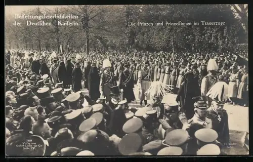 AK Potsdam, Beisetzung von Kaiserin Auguste Victoria von Preussen - Prinzen und Prinzessinnen im Trauerzug