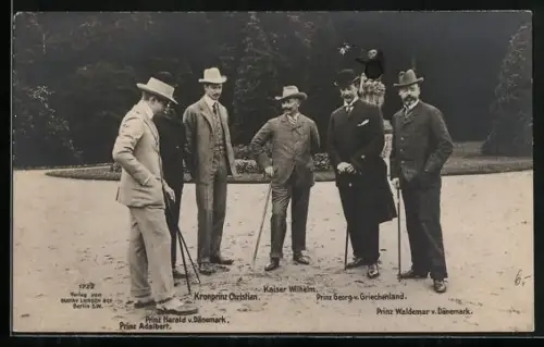 AK Kaiser Wilhelm und Prinzen mit Gehstöcken, Prinz Georg v. Griechenland