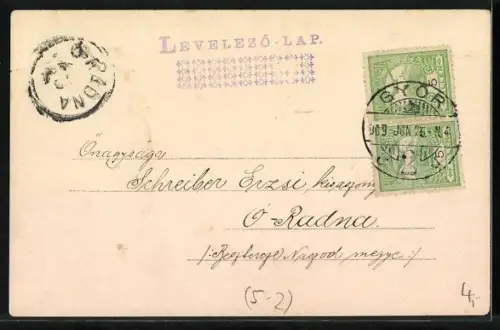 Lithographie Häser an der Küste und Blumen, Jugendstil