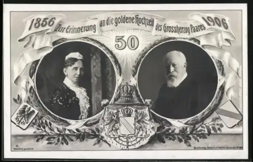 AK Portraits von Grossherzog Friedrich von Baden mit seiner Gattin Louise zur Goldenen Hochzeit