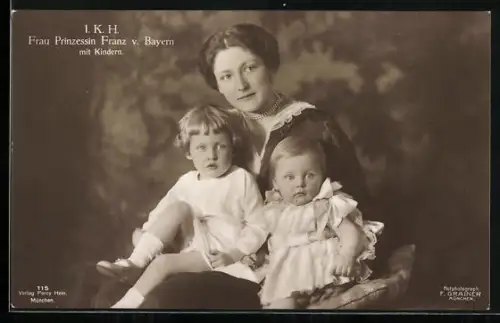 AK I.K.H. Prinzessin Franz von Bayern mit Kindern