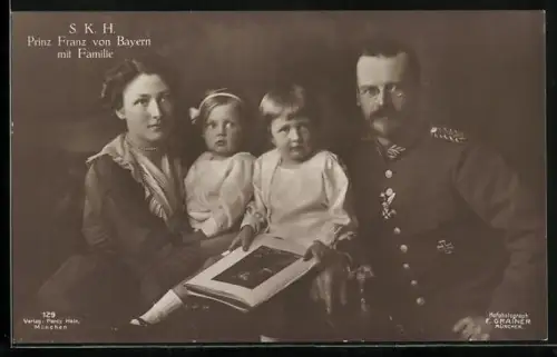AK Prinz Franz von Bayern mit Frau und Kindern