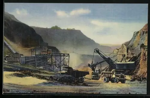 AK Hibbins, MN, Eisenerzabbau mit Kran und LKW`s