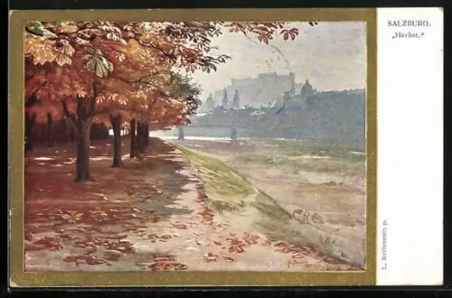 Künstler-AK Salzburg, Ortsansicht bei Herbst