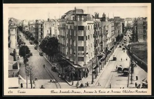 AK Tunis, Place Anatole-France, Avenue de Paris et Avenue Theodore-Rostan