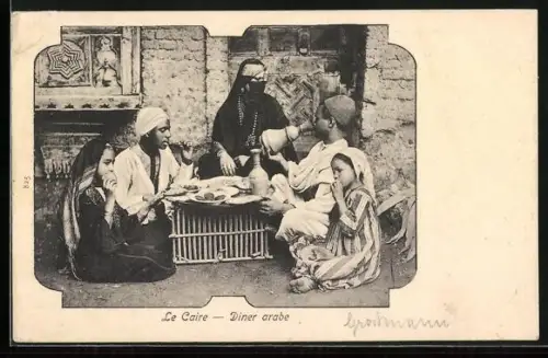 AK Egypte, Diner arabe, arabische Volkstypen