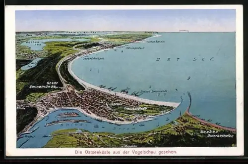AK Swinemünde, Ort & Umgebung aus der Vogelschau