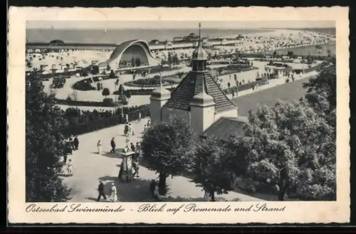 AK Swinemünde, Blick auf Promenade und Strand